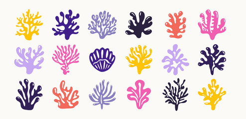 Abstract organic shapes. Minimalist floral cutout silhouettes of corals leaves and plants, modern botanical doodle elements. Vector collection