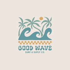 Naklejka premium Vintage surf design template for surf club, surf shop, surf merch.