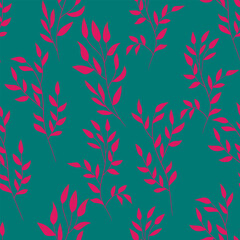 Spring seamless color pattern with sprigs. Vector stock illustration for fabric, textile, wallpaper, posters, paper. Fashion print. Branch with leaves. Doodle style