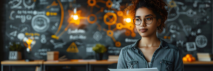 Fototapeta premium Idea Generation in a Modern Office Setting: Notepad & Bright Background