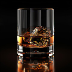 Glass of whiskey on black background