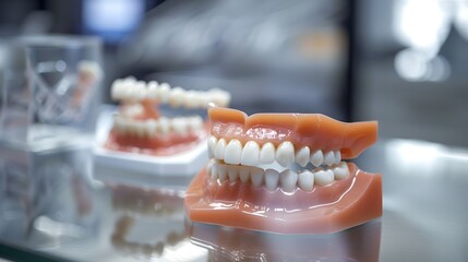 Close-up of Dental Prosthetics on Display at a Dentist's Office. Perfect Smiles, Dentistry Expertise. Showcase of Oral Health Solutions. AI