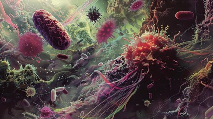 Illustration of  virus in colour background - obrazy, fototapety, plakaty