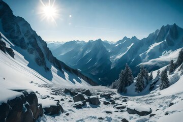 A vast expanse of mountain peaks, their beauty frozen in a panoramic frame.