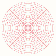 Polar coordinate circular grid isolated on white background. 360 degrees scale. Blank polar graph paper. Vector illustration. Mathematical graph. Lined blank on transparent background - obrazy, fototapety, plakaty