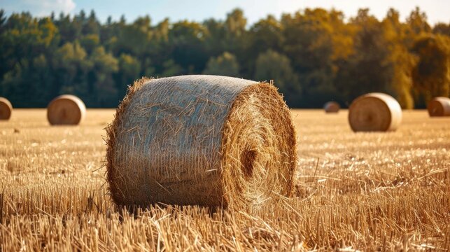 Hay bales were rolled in a farm field