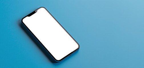 Smartphone on a minimalist blue aesthetic surface with transparent screen - easy modification
