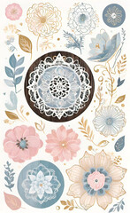 Decoupage sheet, rustic wooden lace paper with handwritten text, pastel colors, background for smartphone