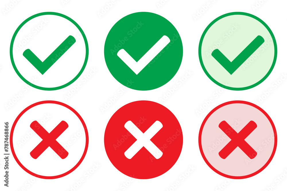 Aufkleber right or wrong icons. green tick and red cross checkmarks in circle flat icons. yes or no symbol, ap