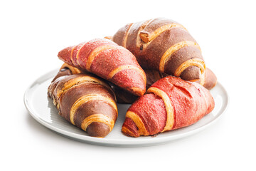 Freshly Baked fruity and Chocolate Croissants Isolated Against White Background - 787469405