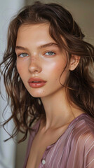 A radiant model looking at the camera with minimal makeup and effortless style.
