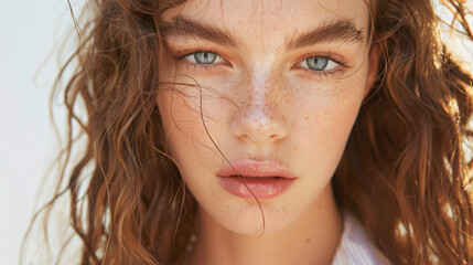 A radiant model looking at the camera with minimal makeup and effortless style.
