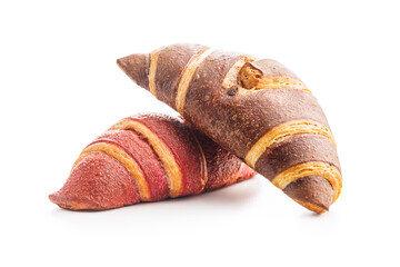 Freshly Baked fruity and Chocolate Croissants Isolated Against White Background - 787469457