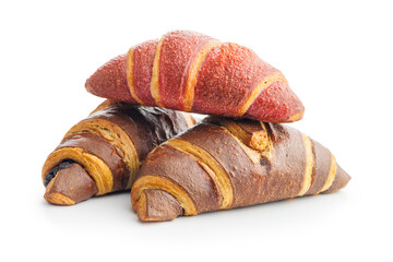 Freshly Baked fruity and Chocolate Croissants Isolated Against White Background - 787469465