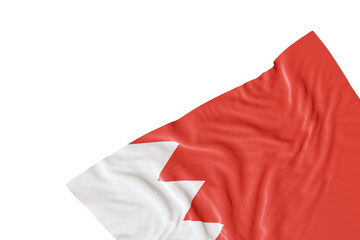 Realistic flag of Bahrain with folds, on transparent background. Footer, corner design element. Cut out. Perfect for patriotic themes or national event promotions. Empty, copy space. 3D render.