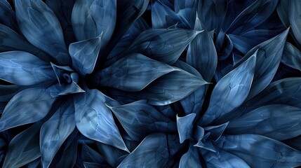 Close-up of an agave cactus, showcasing an abstract, natural pattern, tinted in dark blue tones for a unique background