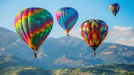 Obraz premium Illustration of couples enjoying parachuting together over scenic mountains