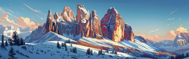 A mountain range with snow on the peaks and a clear blue sky - Powered by Adobe