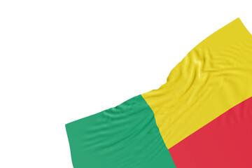 Realistic flag of Benin with folds, on transparent background. Footer, corner design element. Cut out. Perfect for patriotic themes or national event promotions. Empty, copy space. 3D render.