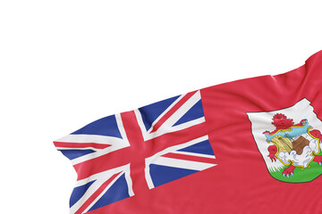 Realistic flag of Bermuda with folds, on transparent background. Footer, corner design element. Cut out. Perfect for patriotic themes or national event promotions. Empty, copy space. 3D render.