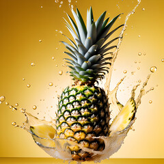 Illustration of pineapple with water splash 