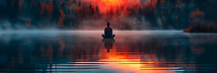 Sunset Meditation: A Journey into Deep Spiritual Introspection and Tranquility - obrazy, fototapety, plakaty