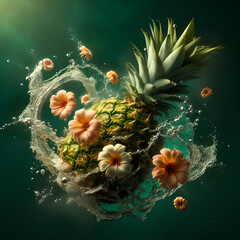 Illustration of pineapple with water splash