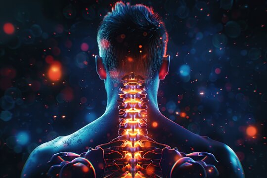 Highlighted pain in neck and cervical vertebra