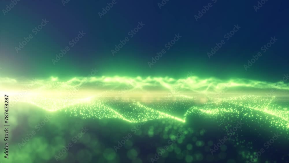 Poster green energy glowing magic waves high tech digital iridescent with light rays lines and bokeh energy