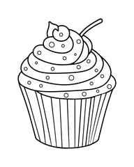 
Cute Kawaii cupcake coloring Pages, Cupcake illustration, cupcake black and white,  cupcake flat design, cake vector art.