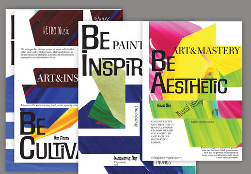 A4 Flyer Abstract Creative Layout with Bright Acrylic Colored Crafted Paper Collage