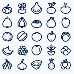 outline icon set of vegetables and fruit