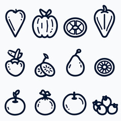 outline icon set of vegetables and fruit