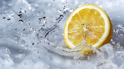  Lemon with Water Splash Isolated on White Background: PNG File for Fresh Designs, Hand Edited Generative AI