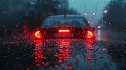 Heavy rain patters on a car roof during a thunderstorm, capturing the intense sound and mood of the stormy weather.

