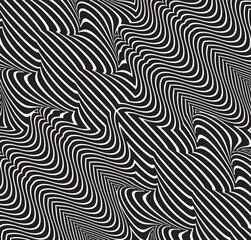 Abstract psychedelic stripes for digital wallpaper design. Line art pattern. Trendy texture. Monochrome design.Black and white. Geometry curve lines pattern. Futuristic concept