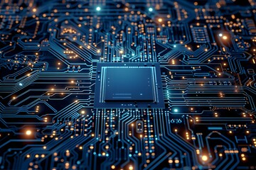 Circuit Board CPU Processor Microchip Starting Artificial Intelligence Digitalization of Neural Networking 
