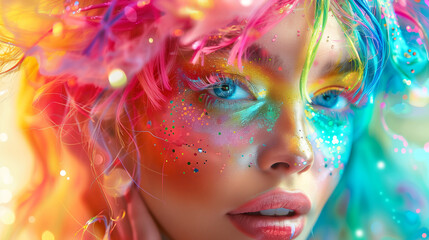 Obraz premium Portrait of a drag queen look inspired by rainbow-colored fantasy