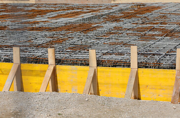 Reinforced concrete slab foundation construction on site without people
