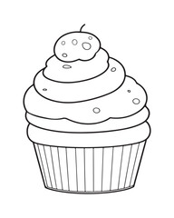 
Cute Kawaii cupcake coloring Pages, Cupcake illustration, cupcake black and white,  cupcake flat design, cake vector art.