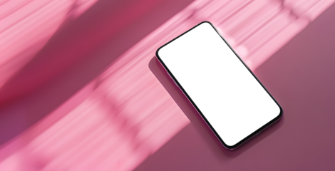Smartphone on a minimalist pink aesthetic surface with transparent screen - easy modification