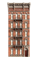 Obraz premium PNG Tall american brick apartment architecture building window