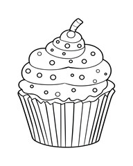 
Cute Kawaii cupcake coloring Pages, Cupcake illustration, cupcake black and white,  cupcake flat design, cake vector art.