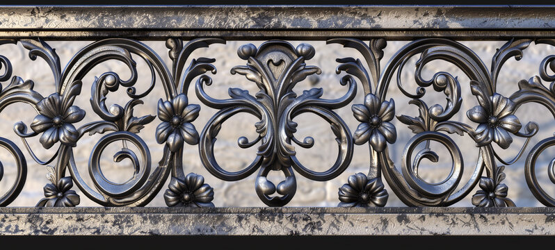 A lacework wrought iron railing, featuring ornate patterns and decorative flourishes