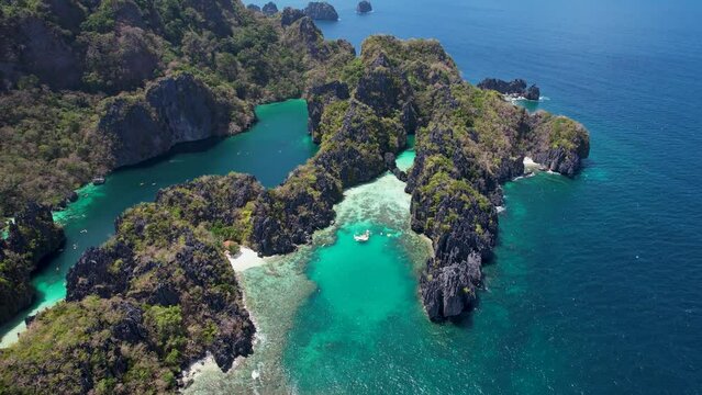 4K Aerial Drone view of the beautiful Big Lagoon in El Nido, Philippines