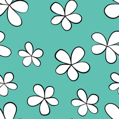 Seamless floral pattern based on traditional folk art ornaments. Colorful chamomile, daisy flowers on color background. Doodle style. Vector illustration. Simple minimalistic pattern