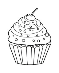 
Cute Kawaii cupcake coloring Pages, Cupcake illustration, cupcake black and white,  cupcake flat design, cake vector art.