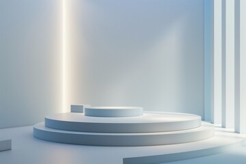 Sophisticated Empty Podium for High-End Product Display in a Minimalist Azure Art Gallery