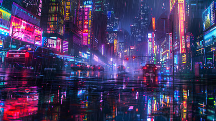 night view of futuristic cyberpunk city