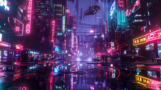 night view of futuristic cyberpunk city